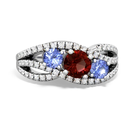 garnet-tanzanite three stone pave ring