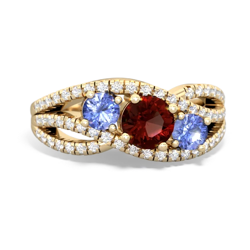 garnet-tanzanite three stone pave ring