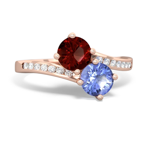 garnet-tanzanite two stone channel ring