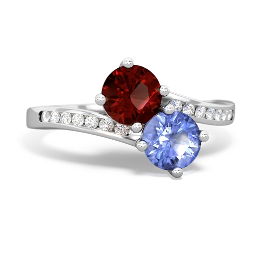 garnet-tanzanite two stone channel ring