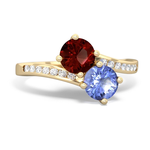 garnet-tanzanite two stone channel ring