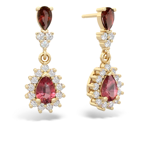 Garnet Genuine Garnet with Genuine Pink Tourmaline Halo Pear Dangle earrings Earrings