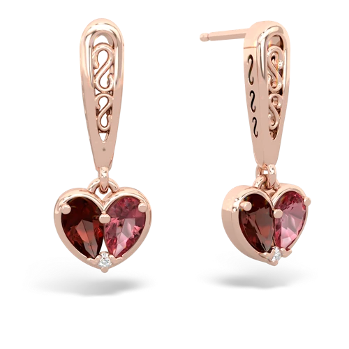 garnet-tourmaline filligree earrings