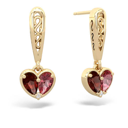 garnet-tourmaline filligree earrings