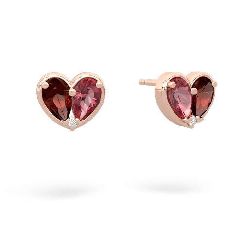 garnet-tourmaline one heart earrings