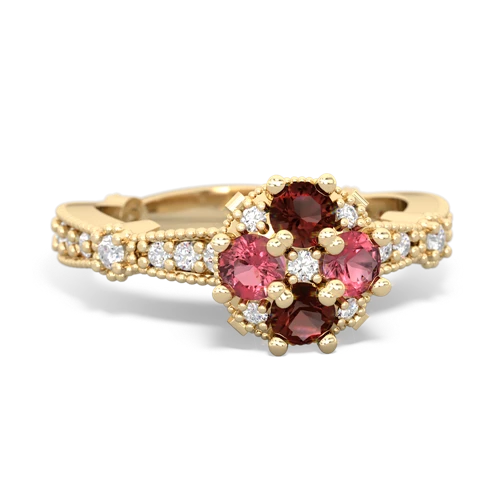 Garnet Genuine Garnet with Genuine Pink Tourmaline Milgrain Antique Style ring Ring