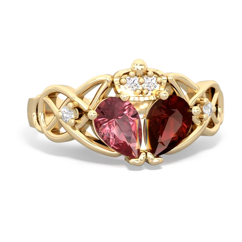 Garnet Genuine Garnet with Genuine Pink Tourmaline Two Stone Claddagh ring Ring