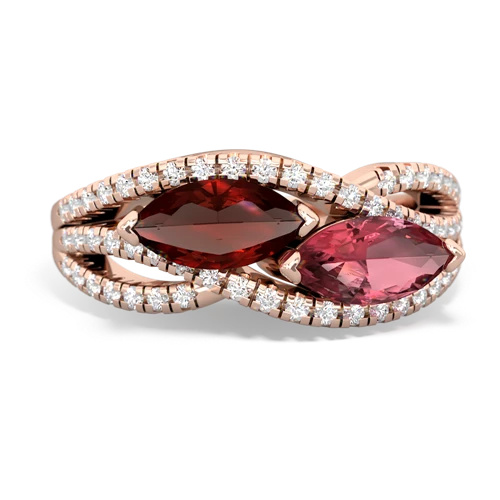 Garnet Genuine Garnet with Genuine Pink Tourmaline Diamond Rivers ring Ring
