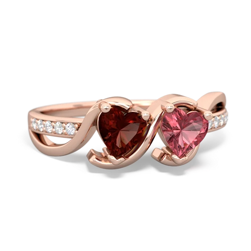 garnet-tourmaline double heart ring