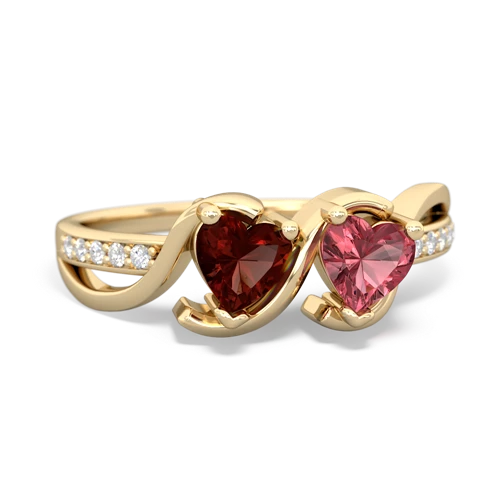 garnet-tourmaline double heart ring