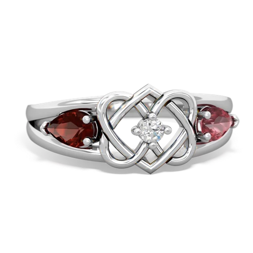 garnet-tourmaline double heart ring