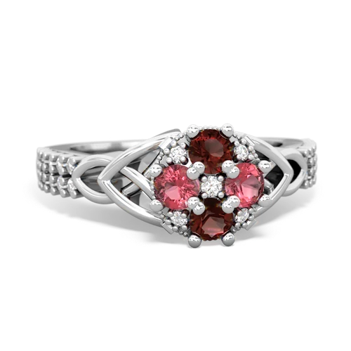 Garnet Genuine Garnet with Genuine Pink Tourmaline Celtic Knot Engagement ring Ring