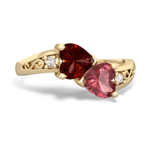 Garnet Genuine Garnet with Genuine Pink Tourmaline Snuggling Hearts ring Ring