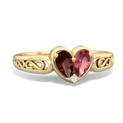 Garnet Genuine Garnet with Genuine Pink Tourmaline filligree Heart ring Ring