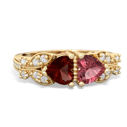 Garnet Genuine Garnet with Genuine Pink Tourmaline Diamond Butterflies ring Ring