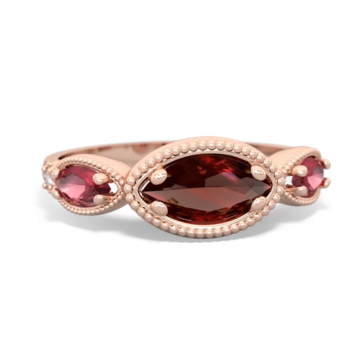 Garnet Genuine Garnet with Genuine Pink Tourmaline and  Antique Style Keepsake ring Ring