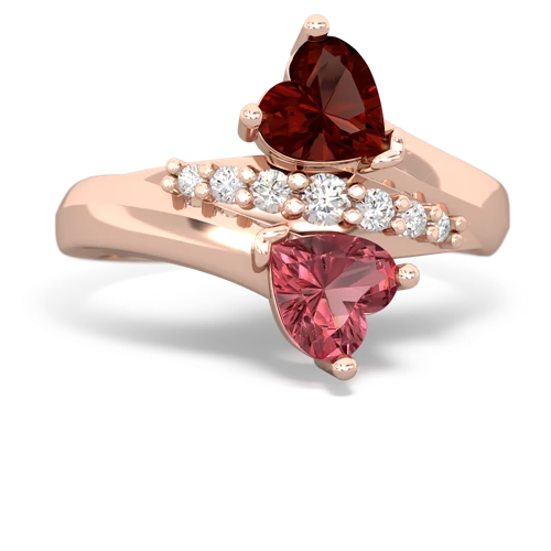 Garnet Genuine Garnet with Genuine Pink Tourmaline Heart to Heart Bypass ring Ring