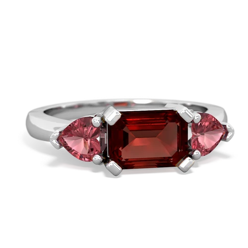 Garnet Genuine Garnet with Genuine Pink Tourmaline and Genuine Opal Three Stone ring Ring