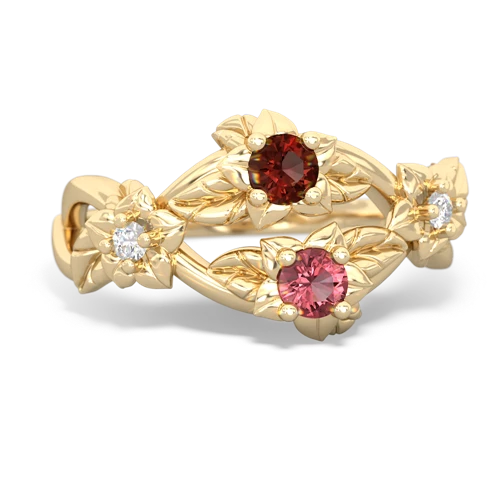 Garnet Genuine Garnet with Genuine Pink Tourmaline Sparkling Bouquet ring Ring