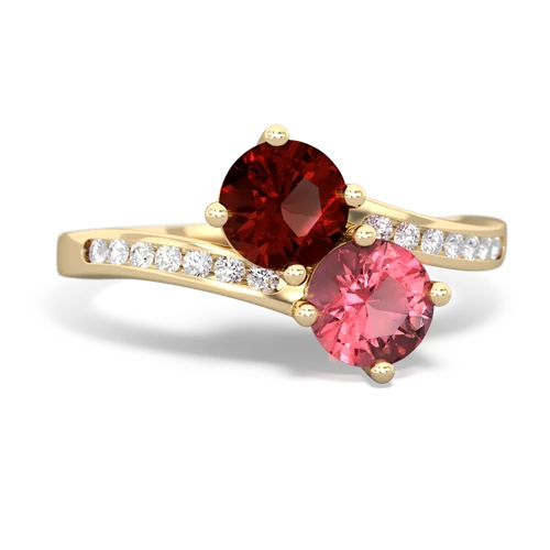 garnet-tourmaline two stone channel ring