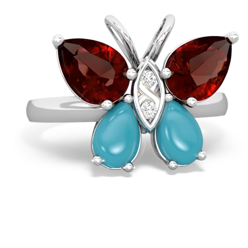 garnet-turquoise butterfly ring