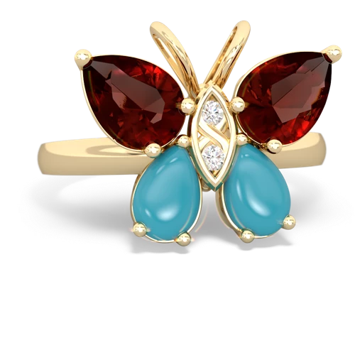 garnet-turquoise butterfly ring