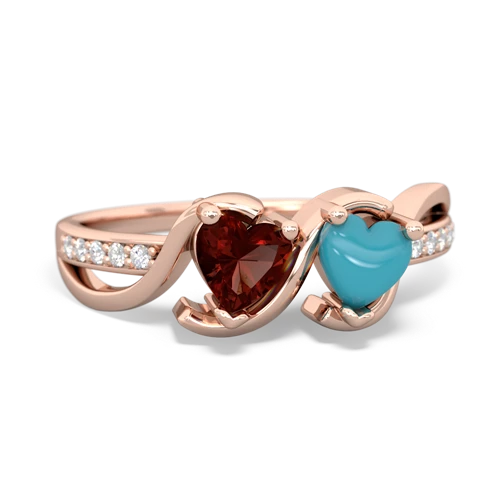 garnet-turquoise double heart ring