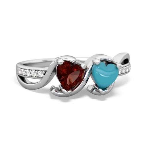 garnet-turquoise double heart ring