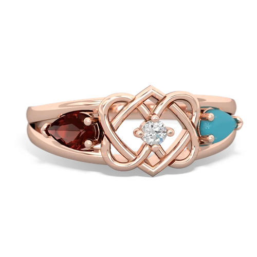 garnet-turquoise double heart ring