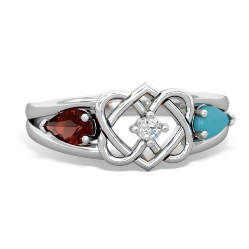 garnet-turquoise double heart ring