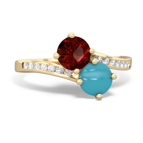 garnet-turquoise two stone channel ring