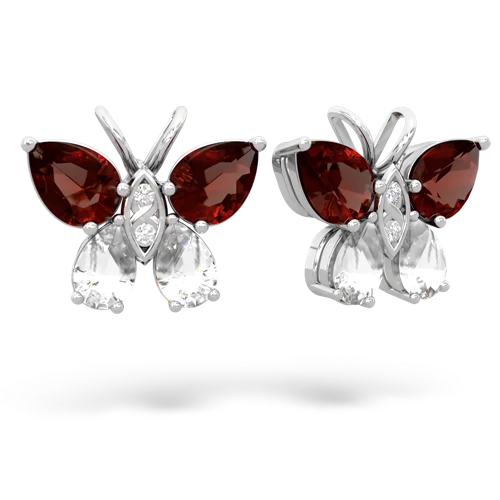 garnet-white topaz butterfly earrings