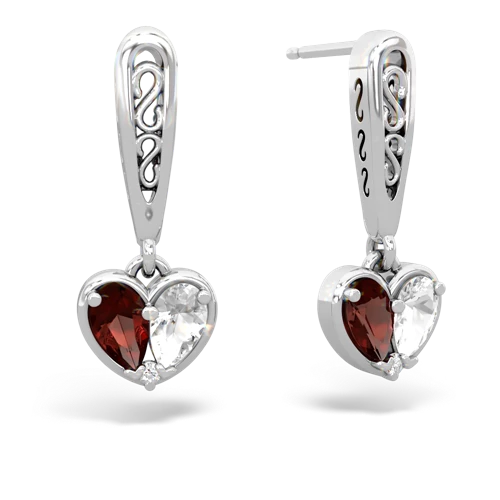 garnet-white topaz filligree earrings