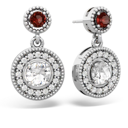 garnet-white topaz halo earrings