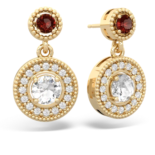 garnet-white topaz halo earrings