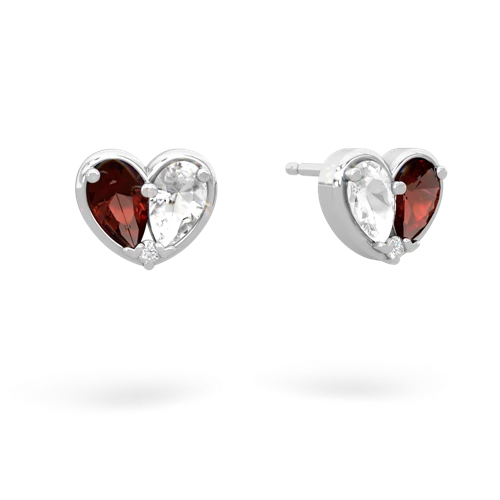 garnet-white topaz one heart earrings