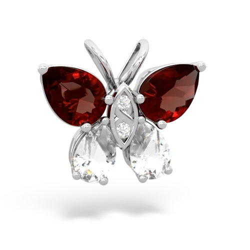 garnet-white topaz butterfly pendant