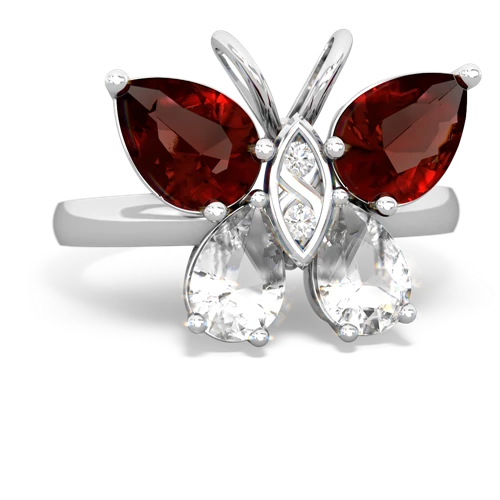 garnet-white topaz butterfly ring