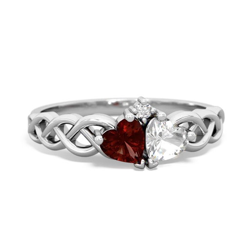 garnet-white topaz celtic braid ring