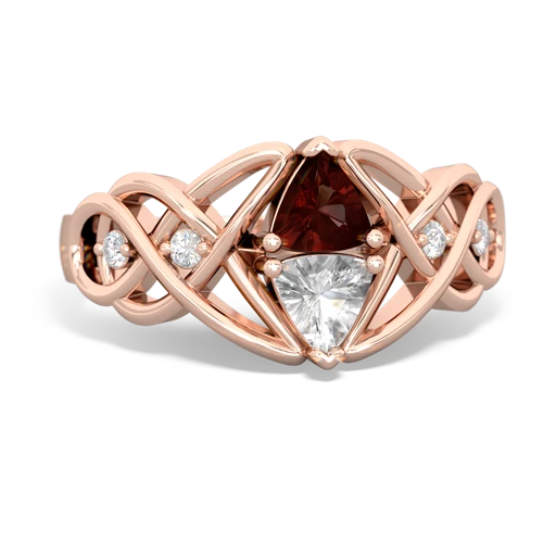 garnet-white topaz celtic knot ring