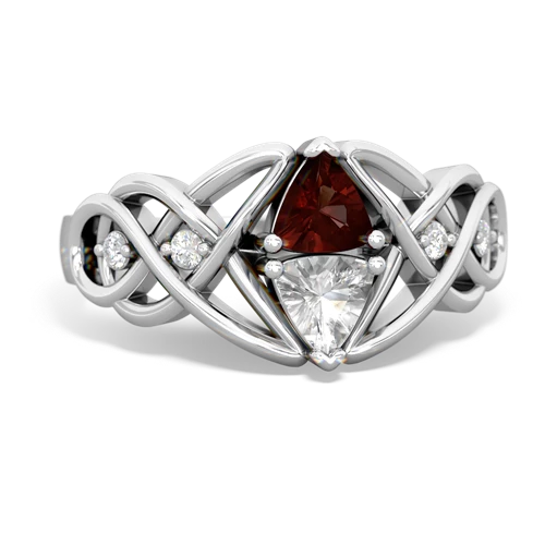 garnet-white topaz celtic knot ring