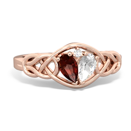 garnet-white topaz celtic knot ring