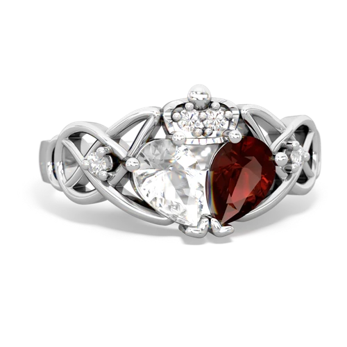 garnet-white topaz claddagh ring