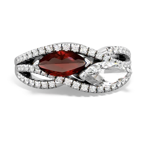 garnet-white topaz double heart ring