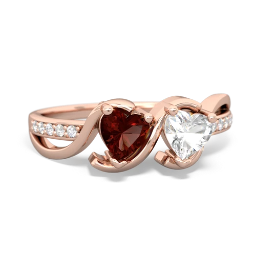 garnet-white topaz double heart ring