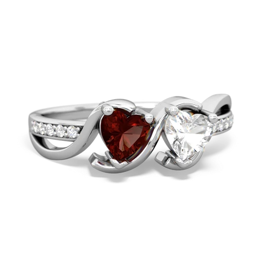 garnet-white topaz double heart ring