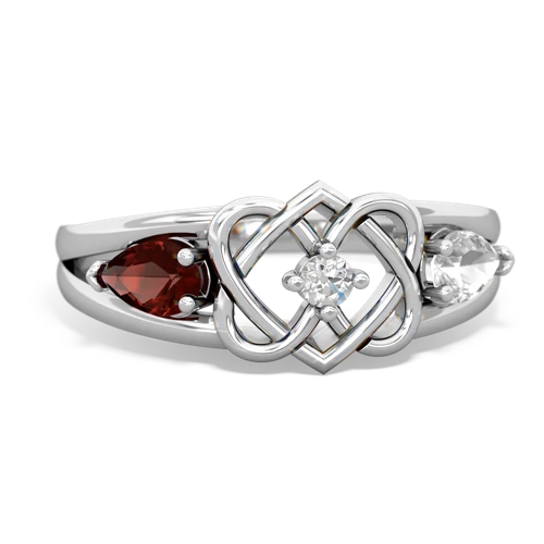 garnet-white topaz double heart ring