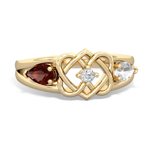 garnet-white topaz double heart ring