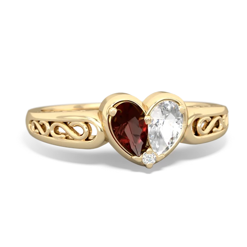 Garnet Genuine Garnet with Genuine White Topaz filligree Heart ring Ring
