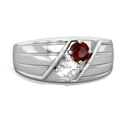 garnet-white topaz mens ring